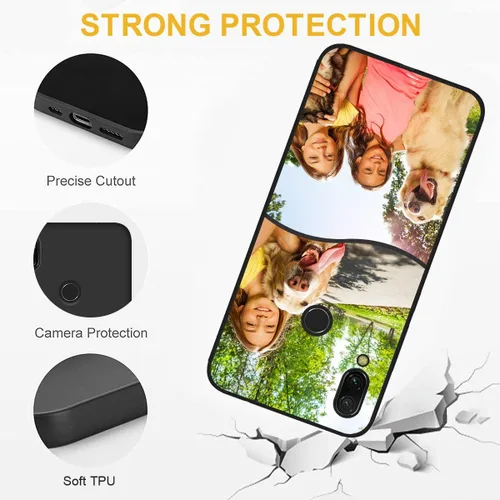 Vista 3 de Funda personalizada para teléfono Redmi Note 7 de 6.3 pulgadas, funda personalizada con múltiples imágenes, funda suave con nombre, regalo de Negro