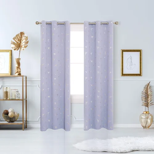Vista 40 de Deconovo - Cortinas opacas con diseño dorado estampado y ojales, negro, de 42 pulgadas de ancho x 45 pulgadas de largo