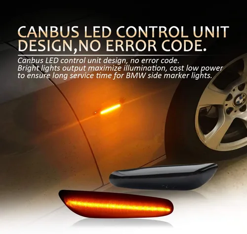 Vista 3 de D-Lumina Luces intermitentes LED ámbar secuenciales para BMW E90 E91 E92 E93 E46 E53 E60 E61 X3 E83 X1 E84 E81 E82 E87 E88 Luz de marcador lateral