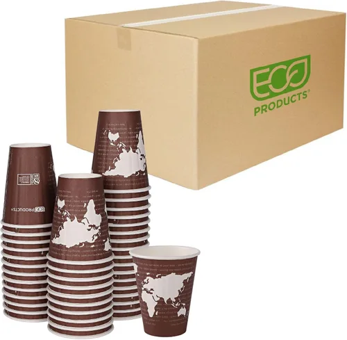 Vista 13 de ECO PRODUCTS Tazas de café desechables aisladas compostables World Art 8 onzas, paquete de 40, vaso de papel caliente renovable de doble pared