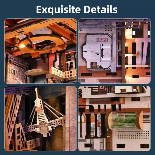 Vista 5 de MiniCity Espacio Rincón de Libros para Principiantes - Kit de Escena en Miniatura DIY con Cubierta Antipolvo, Luces y Estantería Adaptable