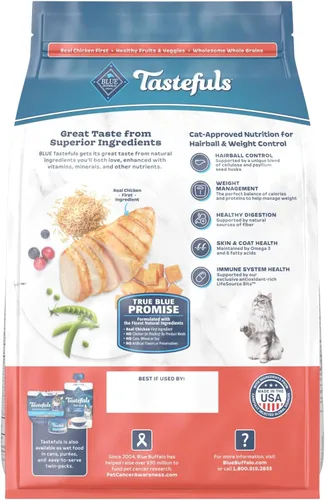 Vista 2 de Blue Buffalo Tastefuls Weight & Hairball Control Alimento seco natural para gatos adultos, bolsa resellable de 3 libras