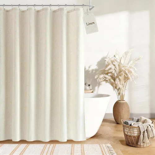 Vista 28 de Nanspring Cortina de ducha de lino extra larga para baño, 96 pulgadas Natural