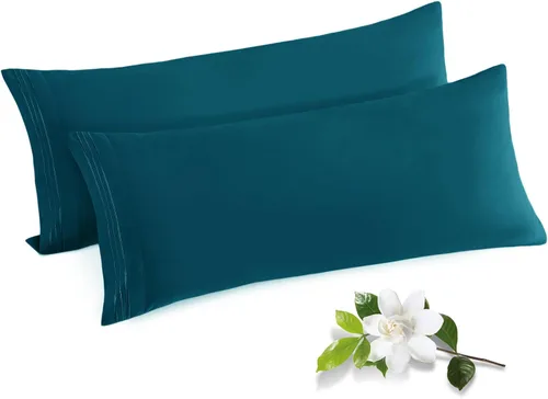 Vista 19 de Horbaunal Paquete de 2 fundas de almohada de microfibra de tamaño estándar, color azul, con cierre de sobre, 1800 hilos, suaves y resistentes al
