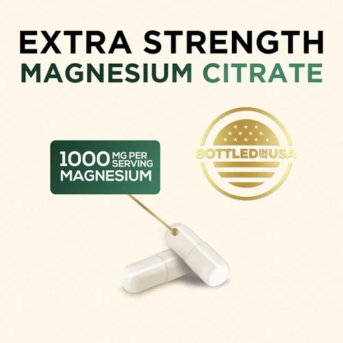 Vista 3 de Citrato de magnesio 1000 mg por porción – Magnesio extra fuerte para huesos, músculos, nervios y apoyo a la salud del corazón, suplemento