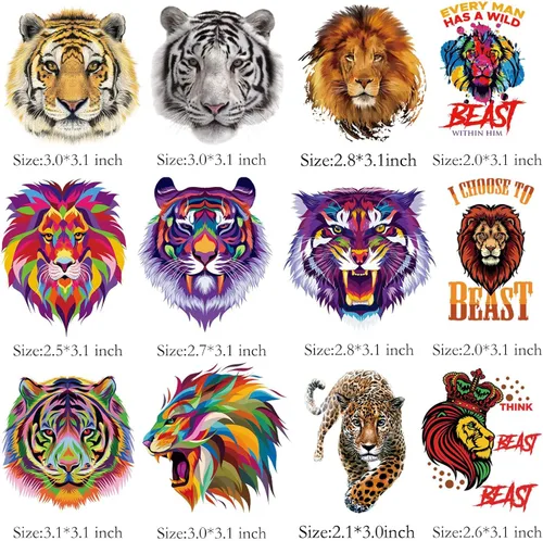 Vista 2 de 12 calcomanías termoadhesivas para planchar de león de tigre, ropa de transferencia de calor, camisetas, parches de animales, calcomanías