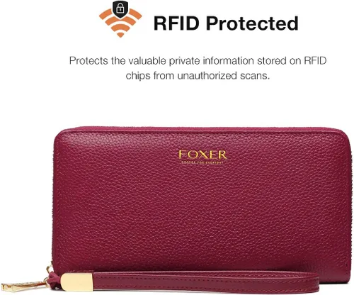Vista 4 de Carteras de cuero para mujer cuero genuino RFID bloqueo caja de regalo embalaje