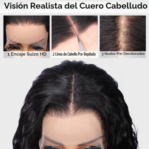 Vista 5 de Pelucas de cabello humano con encaje frontal de 13 x 4 pulgadas con cabello de bebé para mujeres negras, densidad del 220 %, pelucas de encaje 220%