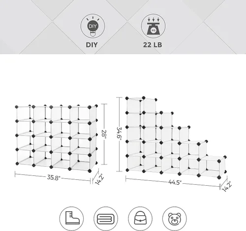 Vista 9 de SONGMICS Paquete de organizador de almacenamiento en cubos con zapatero, gabinete de plástico personalizable, unidad de almacenamiento modular