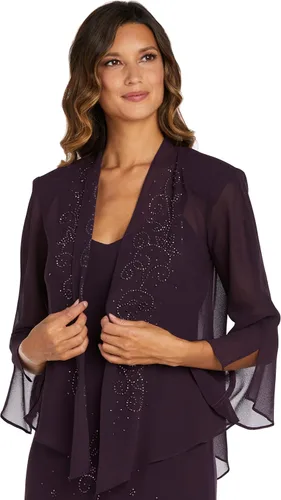 Vista 2 de R&M Richards - Vestido de gasa con cuentas para mujer