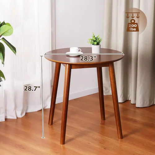 Vista 3 de Mesa de comedor redonda pequeña de 28.3 pulgadas para 2, mesa de comedor de madera que ahorra espacio, mesa de comedor de madera rústica, mesa