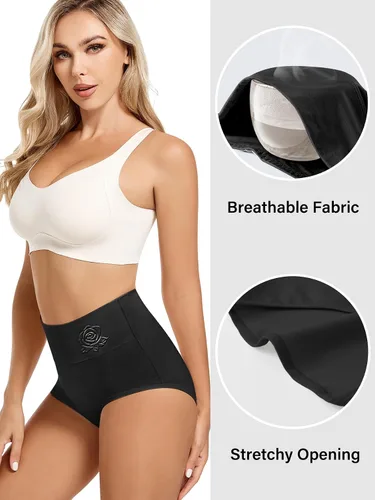 Vista 2 de MEIYATING Ropa interior de cintura alta para mujer, con control de abdomen, bragas posparto, paquete múltiple