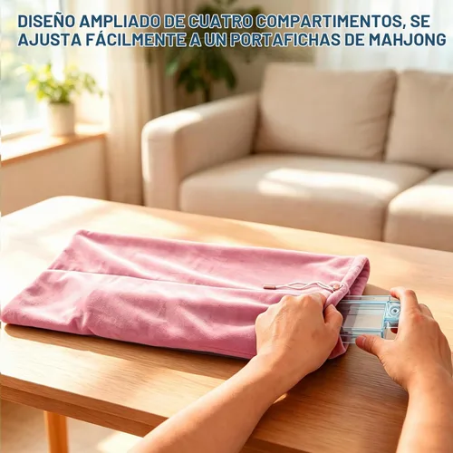 Vista 6 de Mahjong Bolsa de almacenamiento con 4 divisores para estantes Mahjong de 16 Rosa