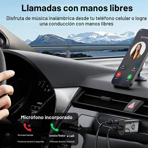 Vista 4 de Receptor de transmisor USB Bluetooth 5.0, adaptador de audio inalámbrico 2 en 1 Adaptador Blutooth auxiliar de 0.138 in, micrófono