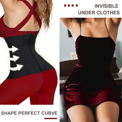 Vista 7 de VUNMUN - Corsé de entrenamiento de cintura para mujer, faja ajustable para entrenamiento de reloj de arena, moldeador de cuerpo, Negro