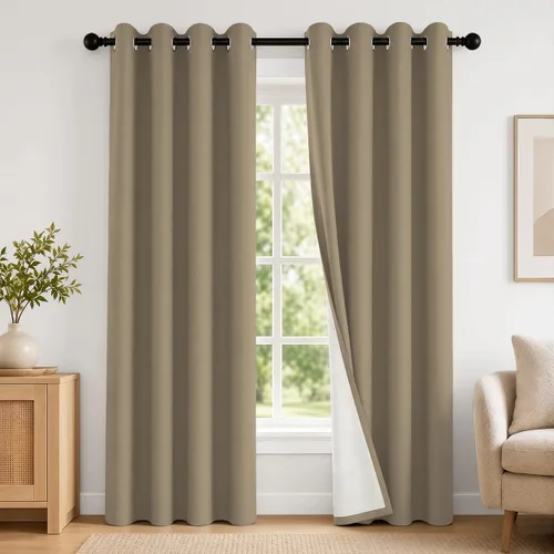 Vista 81 de 2 paneles de cortinas 100% opacas, de peso medio, con aislamiento térmico y ojales para dormitorio, sala de estar, tratamiento de ventana