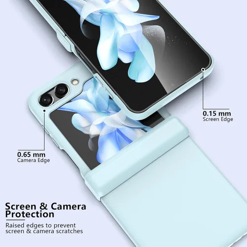 Vista 5 de Funda para Samsung Galaxy Z Flip 5 con protección de bisagra, delgada, delgada, a prueba de golpes, funda protectora rígida para teléfono (azul)
