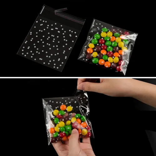 Vista 3 de 400 bolsas de celofán transparentes con diseño de lunares, color blanco y blanco