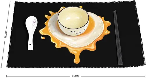 Vista 2 de Fried Egg Heart Placemats Set of 6 Resistant Table Mats Washable Place Mats for Dinner Party Table Decoration