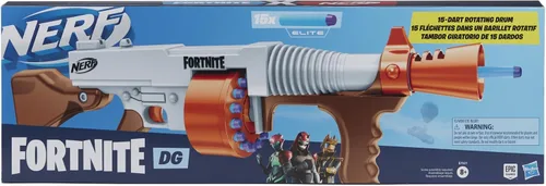 Vista 2 de Nerf Fortnite DG Lanzador de Dardos - Tambor Giratorio de 15 Dardos, Acción de Bombeo, 15 Dardos Oficiales Nerf