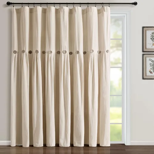 Vista 27 de Lush Decor - Cortinas de lino con botones de estilo granja, panel individual, diseño plisado de dos tonos de 40 pulgadas de ancho x 108 pulgadas