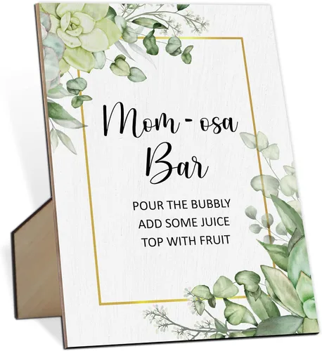 Vista 12 de Mom-osa Bar Baby Shower Letrero bohemio floral de género neutro con soporte, letrero de juego de madera para baby shower, cumpleaños, decoración
