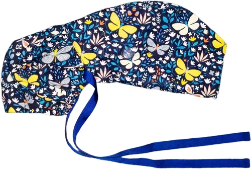 Vista 7 de Gorra médica con botones – Gorro de algodón con banda para el sudor, lazo trasero ajustable para cola de caballo