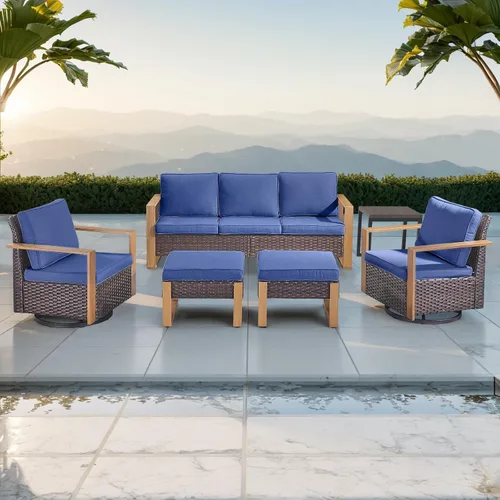 Vista 28 de Rilyson Sofá de mimbre para patio al aire libre, sofá de muebles de patio de ratán con marco resistente, mimbre de polietileno para todo