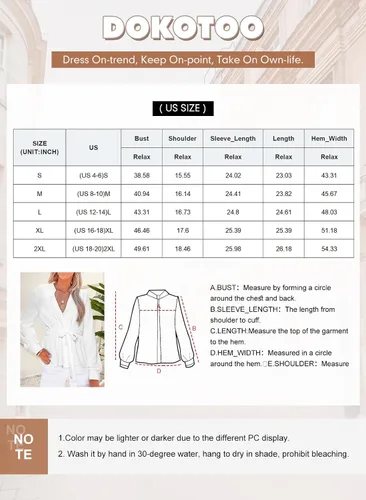 Vista 6 de Dokotoo Camisas de manga larga con botones para mujer, cuello en V, péplum, con lazo en la cintura, blusas casuales de trabajo