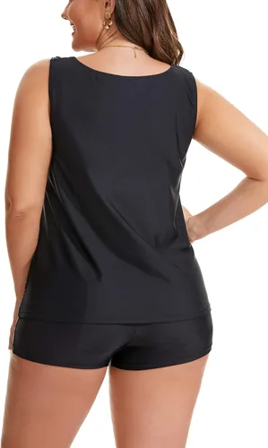 Vista 4 de Beautikini Traje de baño tankini de talla grande para mujer, camiseta de tankini atlética con pantalones cortos de cintura alta, trajes de baño