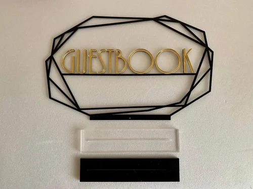 Vista 6 de Guestbook Table Sign Wedding Guest Book with Base Custom Metal Sign Freestanding Personalized Laser Cut Reception Decoration Table Numbers Signs for