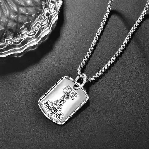 Vista 6 de HXWZB 925 Sterling Silver Viking Necklace Dog Tag Necklace Viking Rune Pendant Jewelry Amulet Jewelry with 2.5mm 22"+2" Rolo Chain