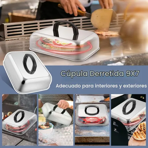Vista 5 de HaSteeL Juego de cúpulas para fundir queso de 2 piezas, cubierta de vaporización y untado rectangular de acero inoxidable de 9x7 pulgadas, cúpula