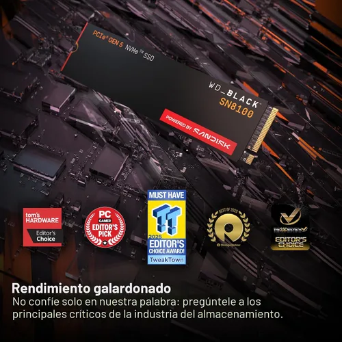 Vista 2 de WD_Black SN8100 SSD NVMe de 1 TB - PCIe 5.0x4, M.2 2280, velocidad de lectura de hasta 14,900 MB/s, velocidad de escritura de hasta 11,000 MB/s