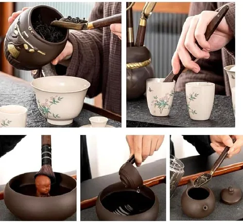 Vista 7 de EatingBiting Ceremonia de té chino Seis caballeros Set Accesorios de té Herramientas de mesa de té Kung Fu mesa de té suministros de estera de té