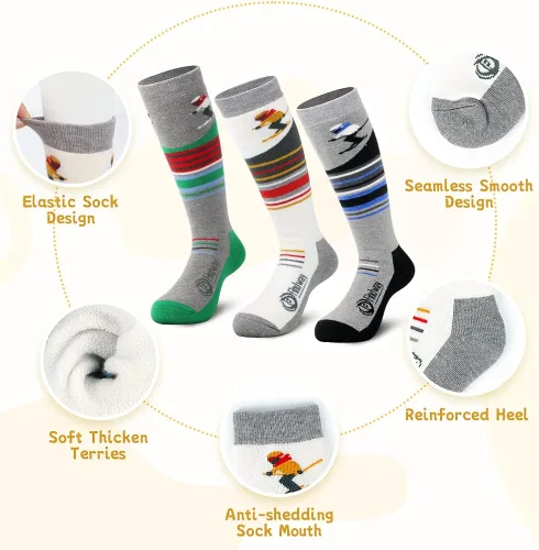 Vista 2 de findway Calcetines de esquí para niños de lana merino 2 o 3 pares calcetines cálidos de invierno calcetines térmicos de snowboard para niños y niñas