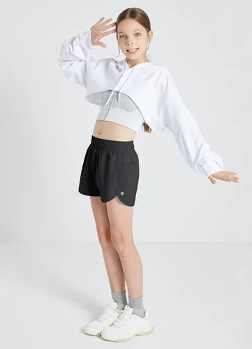 Vista 5 de BALEAF Pantalones cortos atléticos de baloncesto para niñas con forro para niños, tenis, correr, entrenamiento, animación, pantalones cortos