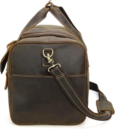Vista 9 de Polare - Bolsa de lona de cuero de grano completo para hombre, de 24 pulgadas, para viajes, gimnasio, deportes, fin de semana, grande, Marrón, Retro