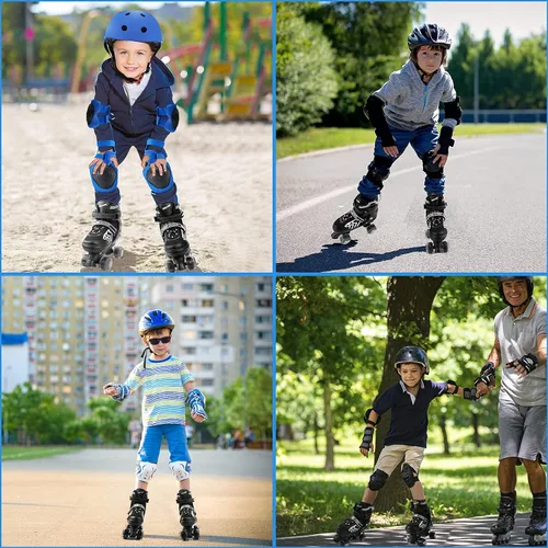Vista 2 de Patines de ruedas para niños y niñas principiantes, patines ajustables en 4 tallas para niños mayores y jóvenes para deportes al aire libre