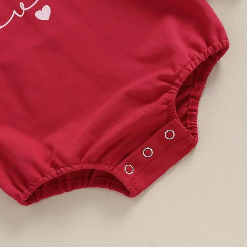 Vista 22 de Traje de bebé niña para el primer día de San Valentín, mameluco de burbujas con cuello redondo, sudadera linda para primavera y otoño