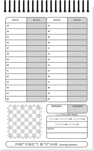 Vista 4 de Libro de puntuaciones de ajedrez Perfect Strike con reglas e instrucciones de puntuación. Resistente. Calidad de competencia. (5.5" x 8.5")