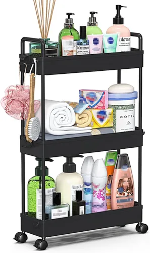 Vista 8 de SOLEJAZZ Carrito de Almacenamiento Delgado con Ruedas de 3 Niveles, Organizador de Almacenamiento Estrecho para Baño, Organizador de Utilidades