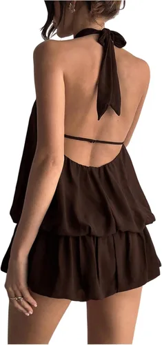 Vista 2 de Floerns Mini vestido sin mangas con volantes y dobladillo de burbujas para Café