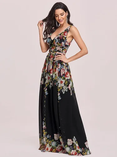 Vista 3 de Ever-Pretty Vestido de noche semiformal sin mangas con cuello en V 09016, Negro (Black Printed)