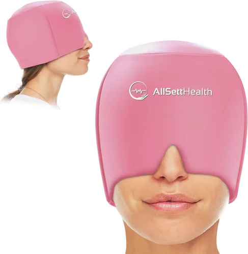 Vista 9 de Gorro de alivio de migraña para la cabeza y sombrero Paquete de gel caliente/frío con compresa de máscara facial y de ojos para aliviar el dolor