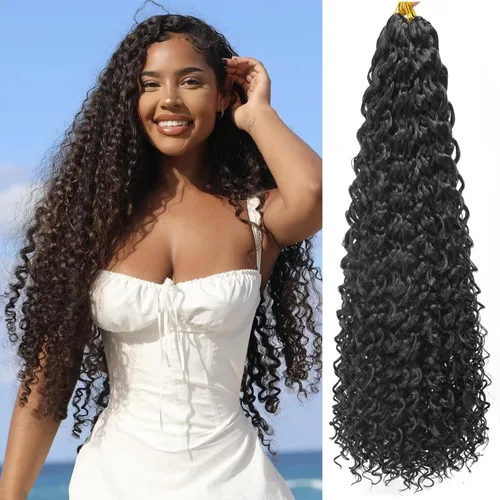 Vista 68 de GoGo Curl Crochet Hair 18 pulgadas onda de agua pelo sintético bohemio ganchillo trenzado jengibre onda profunda extensiones de cabello trenzado
