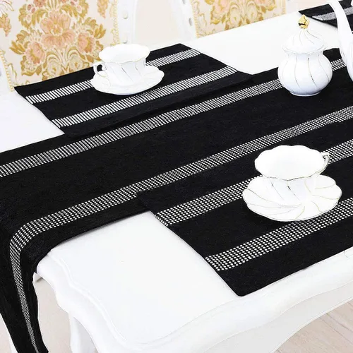 Vista 7 de Jiino Camino de mesa de 13x72 pulgadas, negro, con lentejuelas y strass, para decoración de mesa de comedor, 33x180cm