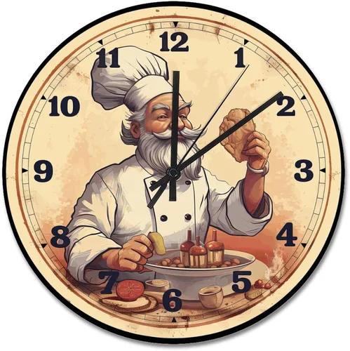 Vista 24 de ArogGeld Chef - Reloj de pared de cocina de madera, 10 silencioso, sin tictac, de cuarzo, funciona con pilas, para sala de estar, dormitorio