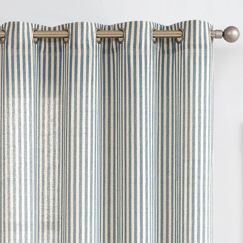 Vista 35 de Cortinas de cocina estilo granja a rayas Vangao de 24 pulgadas de largo, cortinas de lino para café, cortinas de nivel con rayas, cortinas Boxter