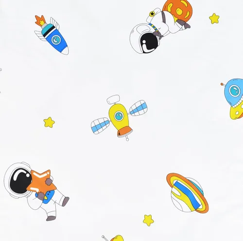 Vista 4 de MEJU Juego de funda de edredón 100% algodón de astronauta, satélite espacial y planeta, cohete azul, 43 x 59 pulgadas + funda de almohada de 13 x 19